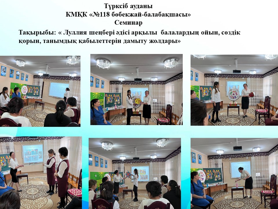 Семинар  Тақырыбы: « Луллия шеңбері әдісі арқылы  балалардың ойын, сөздік қорын, танымдық қабылеттерін дамыту жолдары»